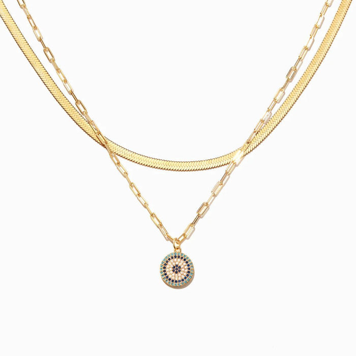 ROUND PAVÉ EVIL EYE LAYERED NECKLACE SET