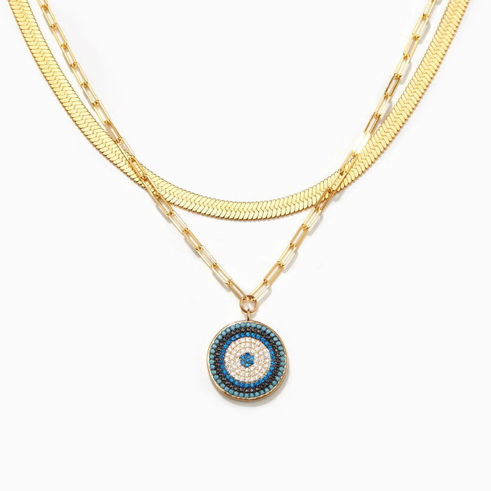 PAVÉ EVIL EYE CIRCLE PENDANT LAYERED NECKLACE SET