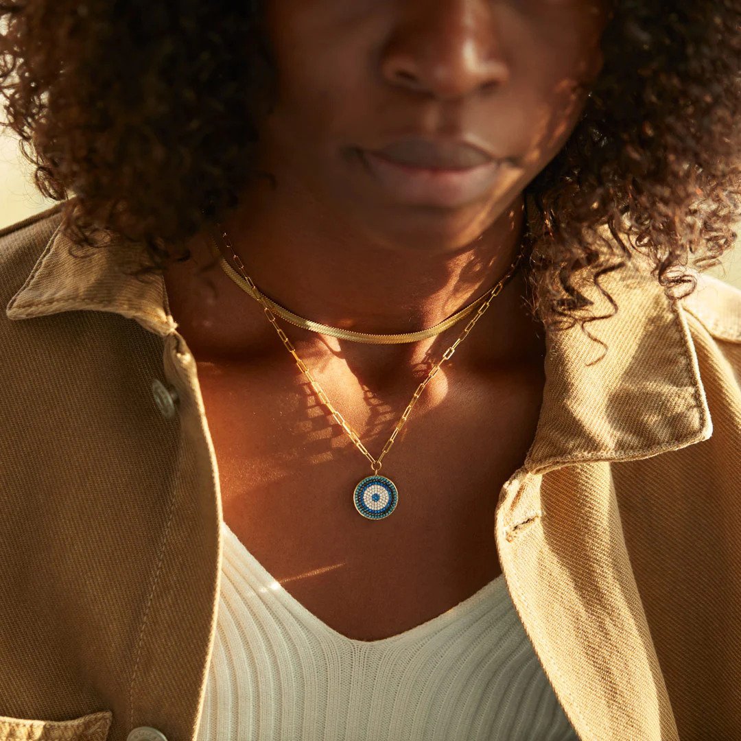 PAVÉ EVIL EYE CIRCLE PENDANT LAYERED NECKLACE SET
