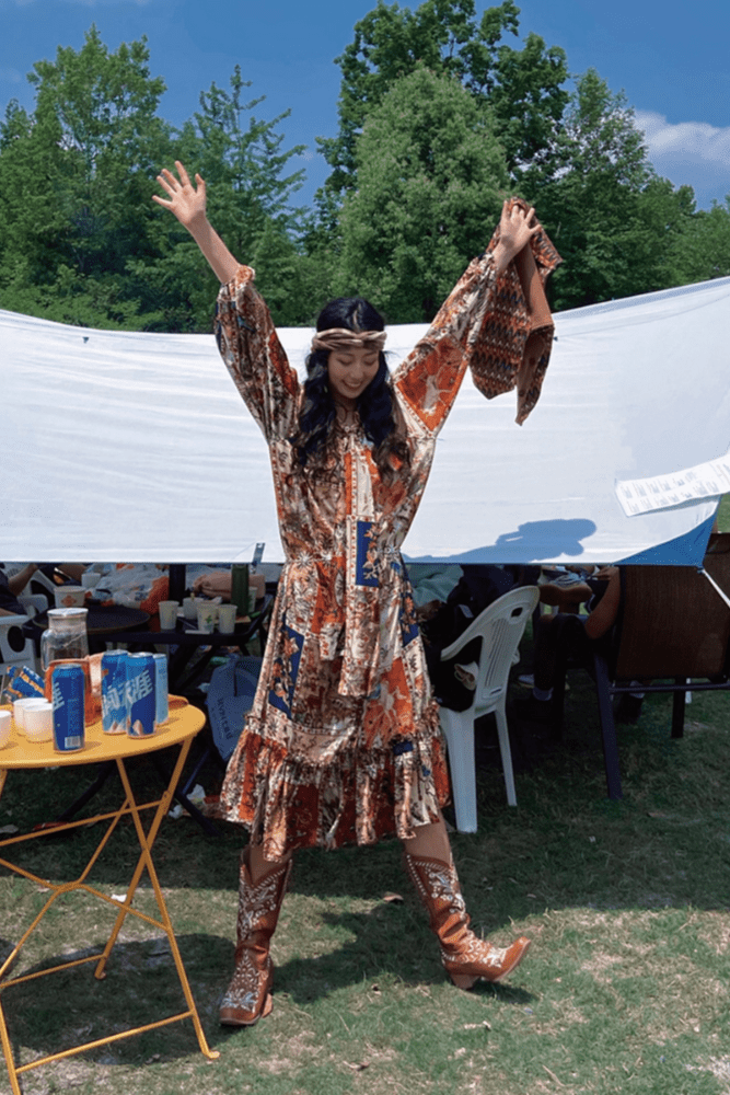 Tribal Women Wearing Ruffled Dres Long Sleeve Multicolor