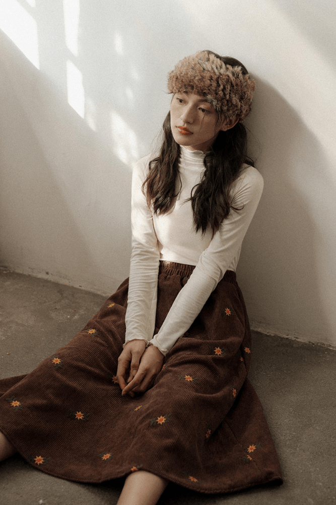 CB Embroidered Corduroy High-Waist Skirt