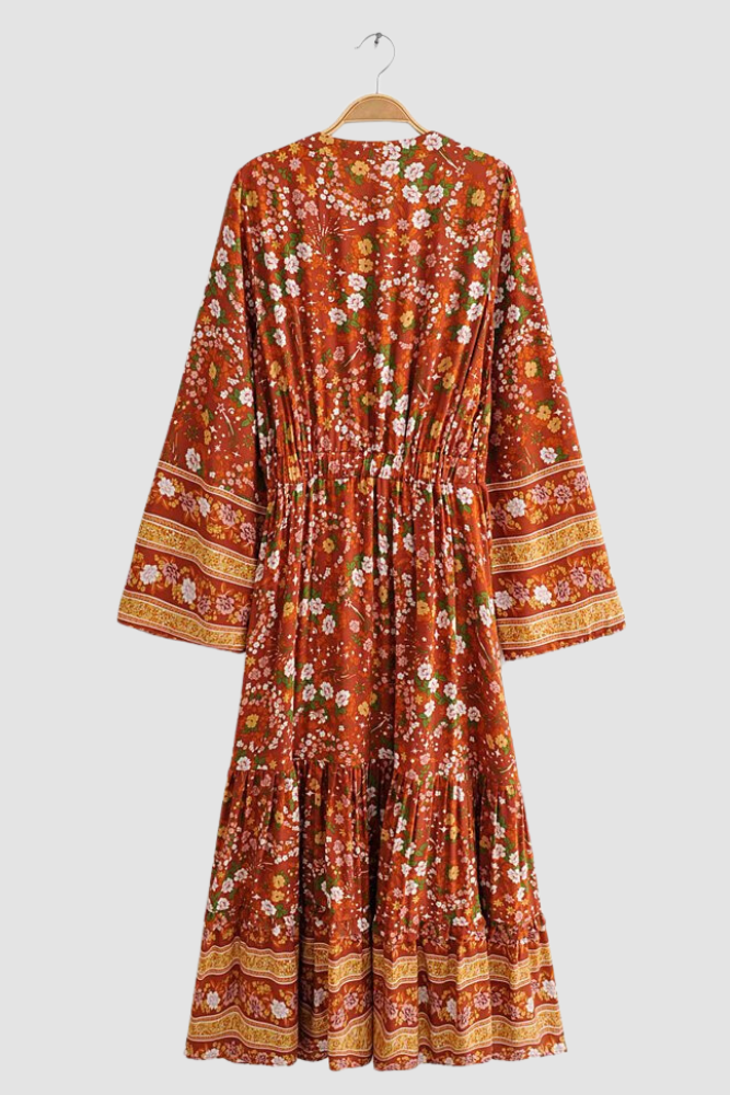 CB Floral Long Skirt Ethnic Style V-Neck Dress