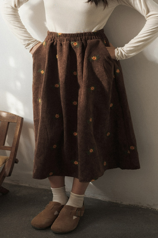 CB Embroidered Corduroy High-Waist Skirt