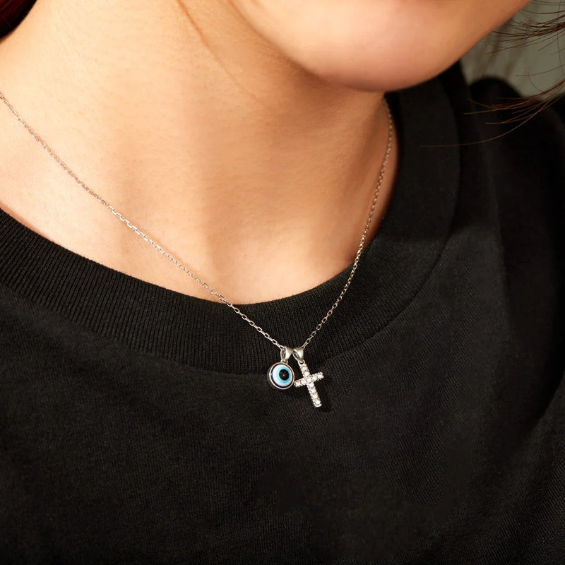 BLESSED AND PROTECTED CROSS&EVIL EYE NECKLACE