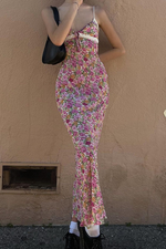 CB Pink & Yellow Floral Maxi Dress with Lace Trim