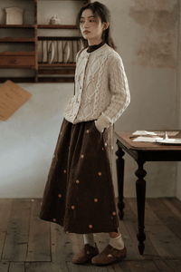 CB Embroidered Corduroy High-Waist Skirt
