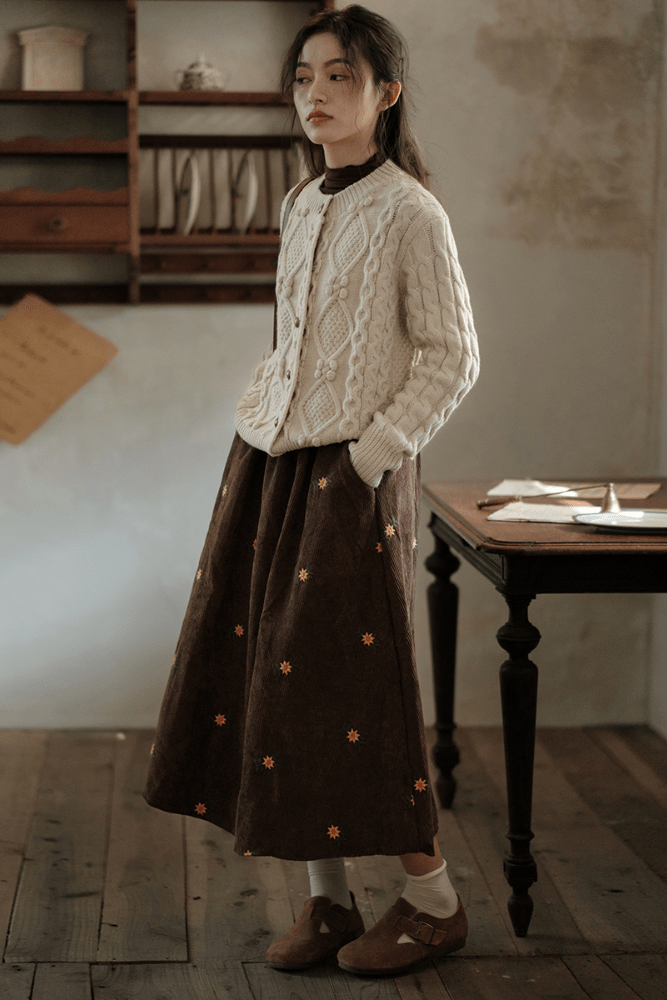 CB Embroidered Corduroy High-Waist Skirt