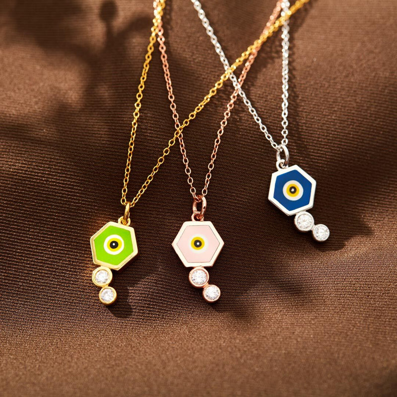 HEXAGON ENAMEL EVIL EYE NECKLACE