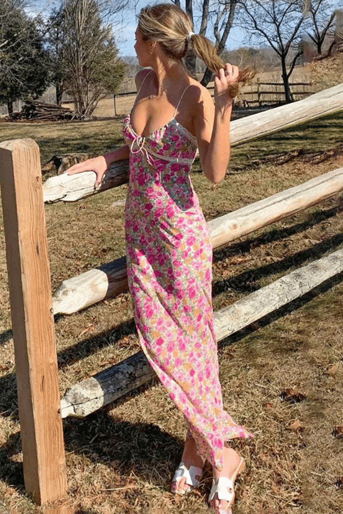 yellow and pink maxi dress ZAPAKA Women Yellow Pink Flowers Long Prom Dress with Slit A Line Deep V Neck Backless Wedding Guest Dress, Yellow Pink Flower / US2