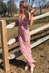 CB Pink & Yellow Floral Maxi Dress with Lace Trim