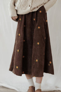 CB Embroidered Corduroy High-Waist Skirt