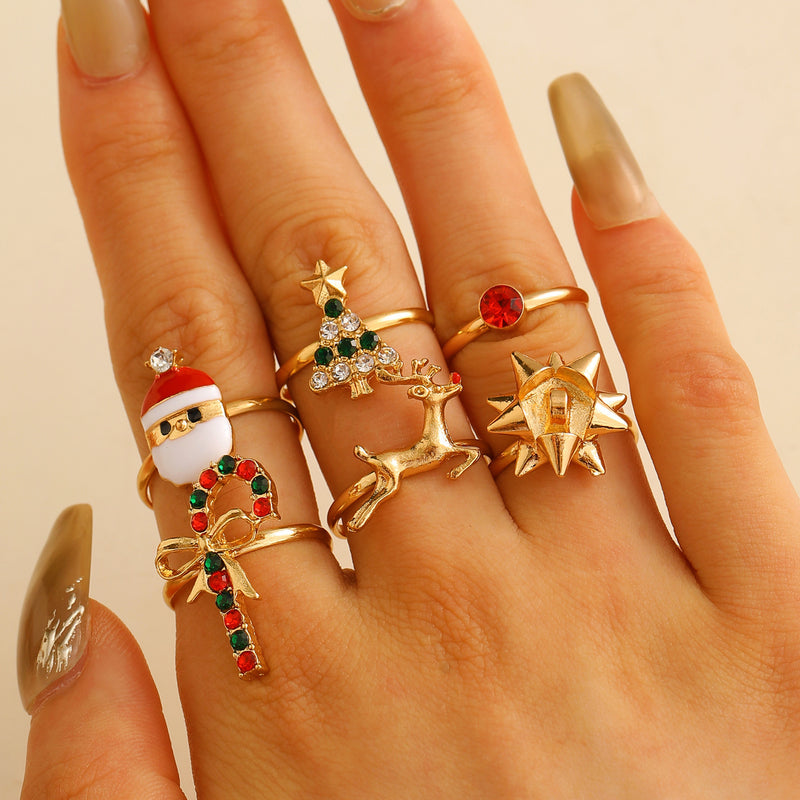 Santa Claus Christmas Tree Elk Rings, Open Adjustable Ring