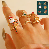 Santa Claus Christmas Tree Elk Rings, Open Adjustable Ring