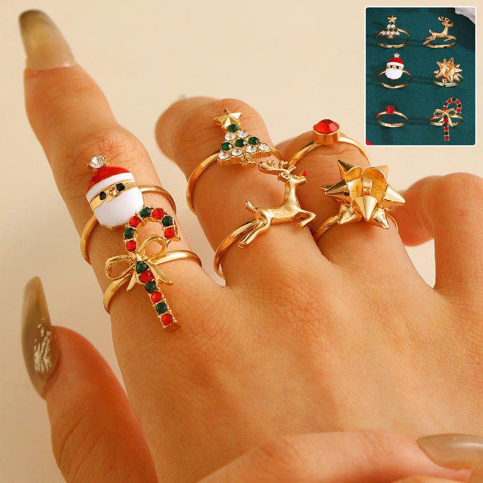 Santa Claus Christmas Tree Elk Rings, Open Adjustable Ring