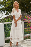 Boho White V-Neck Lace Maxi Dress