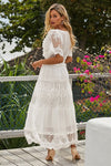 Boho White V-Neck Lace Maxi Dress