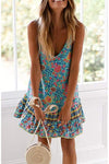 Womens Boho Floral Printed Dress Summer Sleeveless Adjustable Strap Beach Mini Dress with Pockets